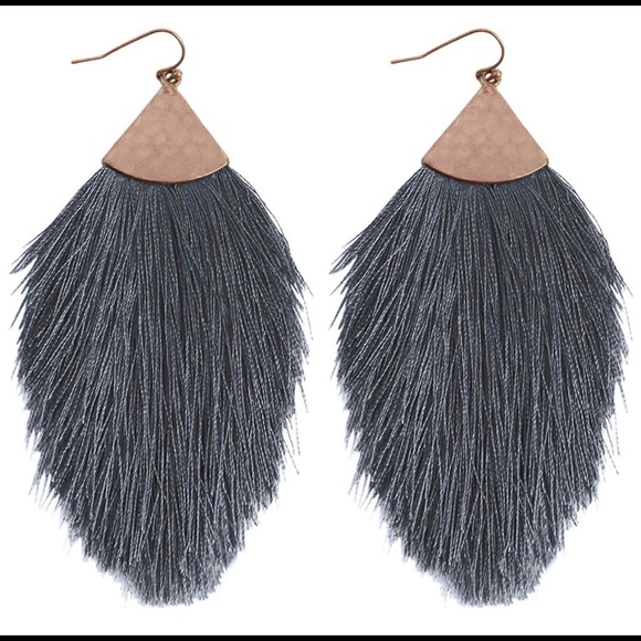 Feather Fringe Earrings in Grey - Picture 1 of 2